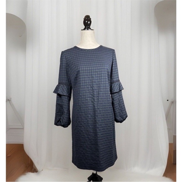 Loft Tartan Shift Dress Balloon Bell Sleeve - Picture 8 of 16